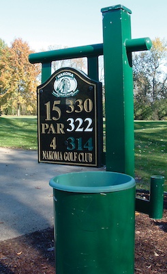 black granite tee sign with waste can  custom post